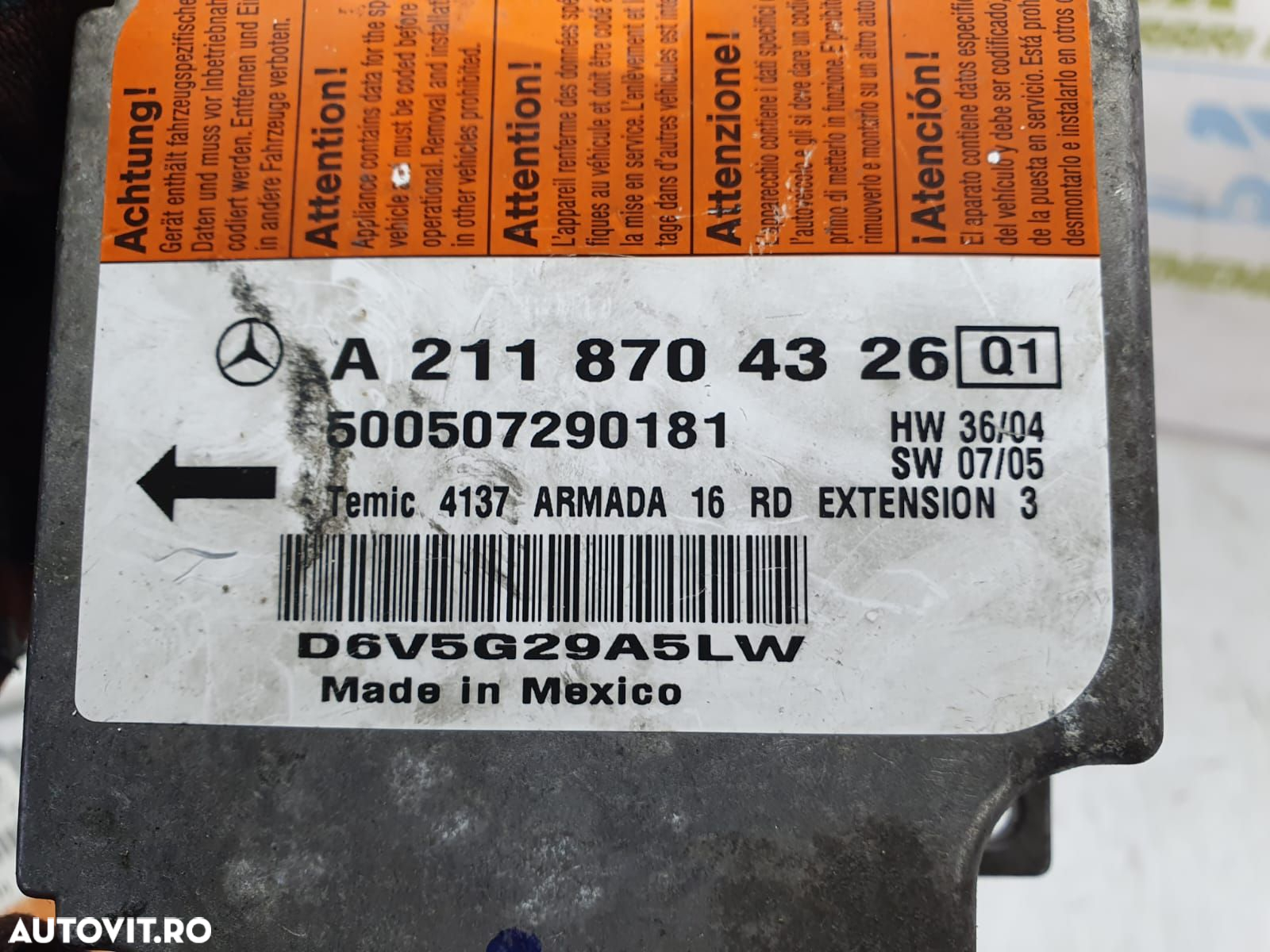 Calculator airbag a2118704326 Mercedes-Benz E-Class W211 [2002 - 2006 - 2
