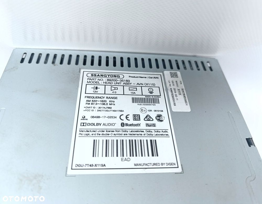 RADIO SSANGYONG TIVOLI BLUETOOTH 8920035160 - 5