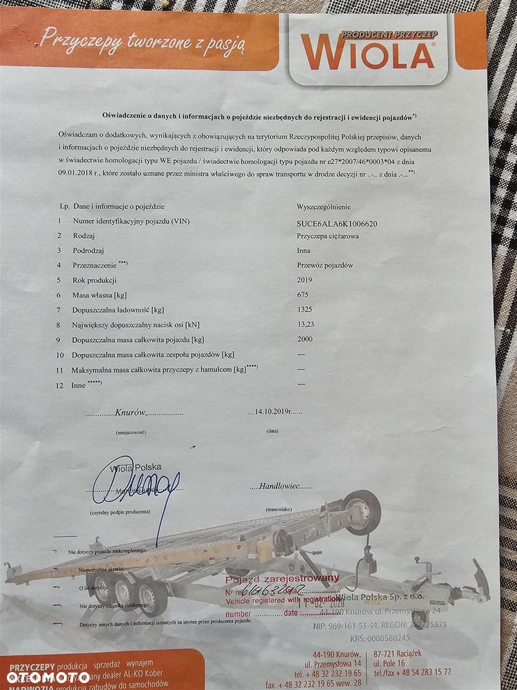 Wiola Laweta przebieg 6 tys. km JAK NOWA 2000 kg FV 23% - 16