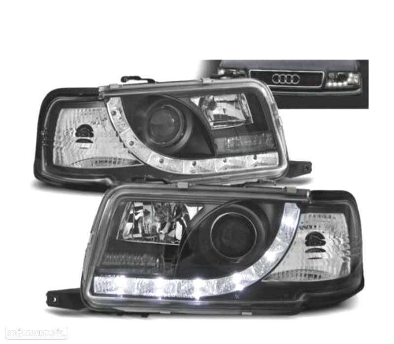 FARÓIS COM LUZ DIURNA LED AUDI 80 91-94 FUNDO PRETO - 1