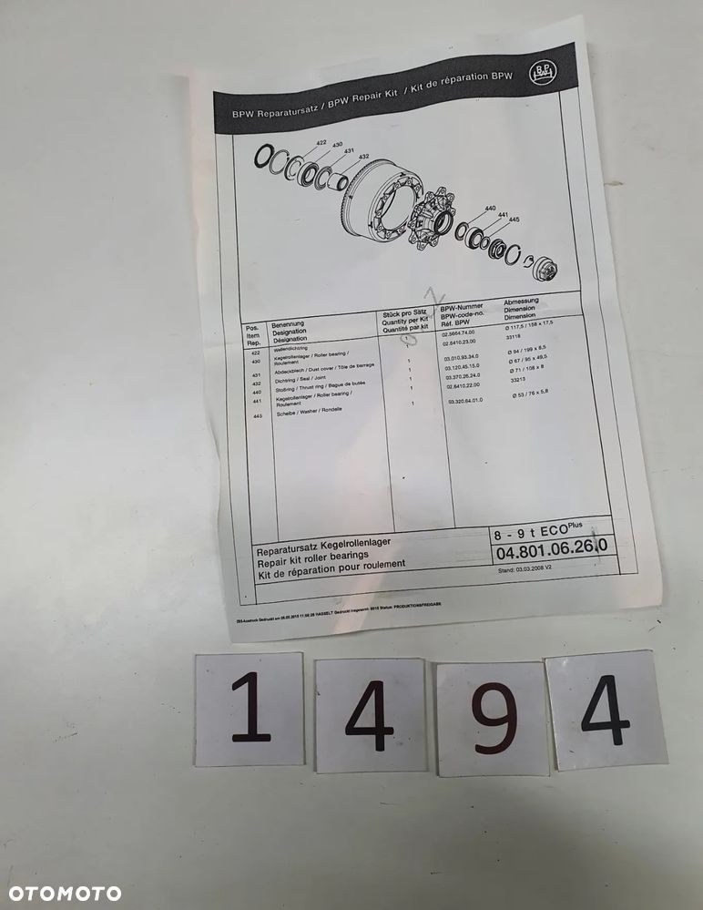 Zestaw naprawczy piasty koła BPW 0980106260 - 5