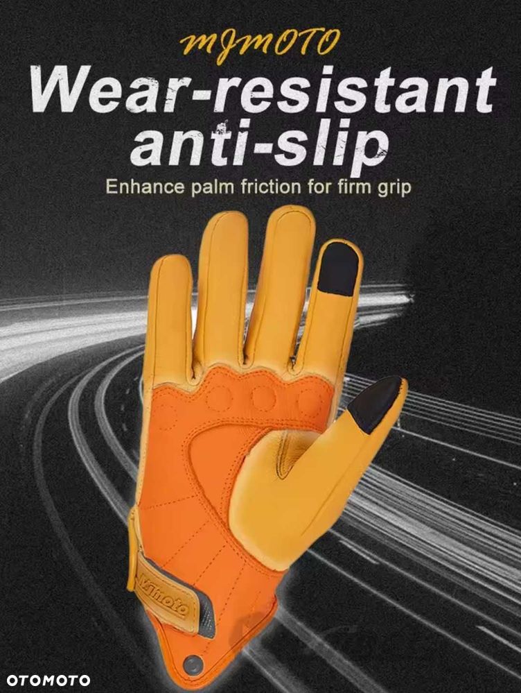 Rękawice motocyklowe skórzane brąz wzmacniane dotykowe - 2