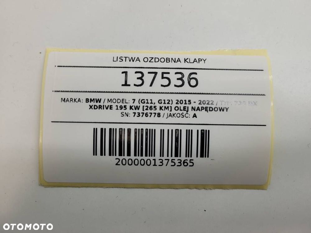 LISTWA CHROM KLAPY BAGAZNIKA BMW 7 G11 G12 7376778 - 9