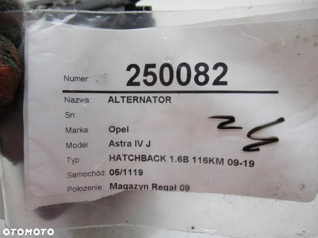 ALTERNATOR - 179.00 PLN - OPEL ASTRA J (P10) 2009 - 2015 1.6 (68) 85 kW [115 KM] benzyna 2009 - 2015 - 8