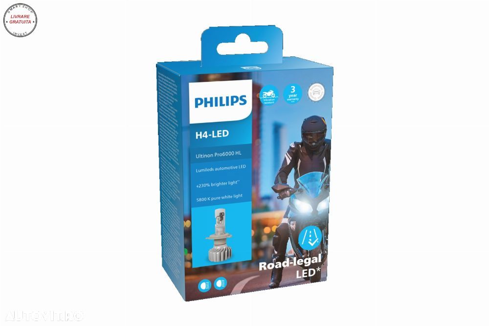 Philips Bec LED H4 12V 18W Ultinon Pro6000 5800K 1 piesa Moto + EcoPro10- livrare gratuita - 4