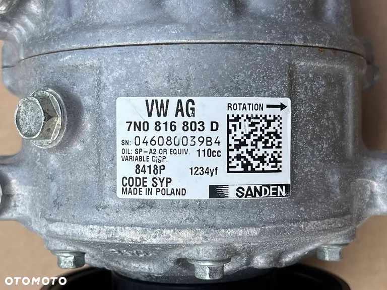 SPRĘŻARKA KLIMATYZACJI KOMPRESOR POMPA 7N0816803D VW T6 TRANSPORTER SEAT ALHAMBRA JETTA MULTIVAN SHARAN 2.0 TDI - 3