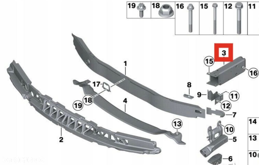 KPL zestaw BELKA ZDERZAKA strefa zgniotu lewa prawa BMW 1 F20 F21 2 F22 F23 - 3