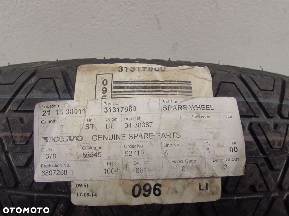 VOLVO S80 II V70 III XC70 XC60 KOLO ZAPASOWE DOJAZDOWKA 31302356 - 6