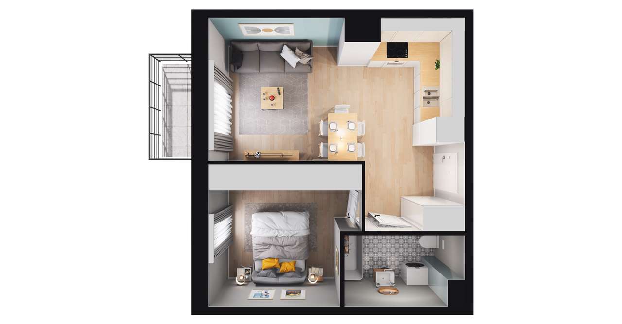 2-pokojowe mieszkanie 37m2 + balkon - Pełny obrazek: 2/12