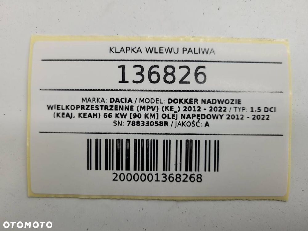 KLAPKA WLEWU PALIWA DACIA DOKKER 78833058R - 9