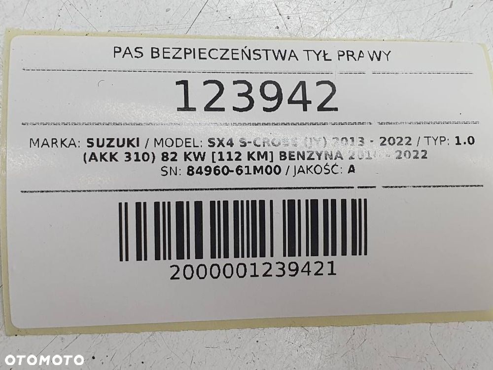 PAS BEZPIECZEŃSTWA TYŁ PRAWY 84960-61M00 SX4 S-CROSS 2017 EUROPA - 5