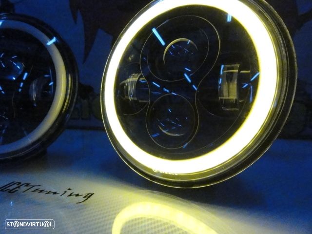 Faróis FULL LED CREE de 7 polegadas com médios, maximos, Angel eyes e pisca em led fundo preto, compatíveis com Hummer, Jeep Wrangler JK TJ LJ, Land Rover Defender, Mercedes classe G W463, Nissan, Suzuki, veículos 4x4, Harley Davidson. - 18