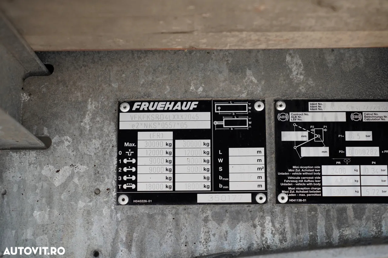 Fruehauf CONTAINER / KOFFER / AXE SAF / 2 AXE / PODEA RESISTENTĂ: ȘINĂ DIN SCADĂ - 24
