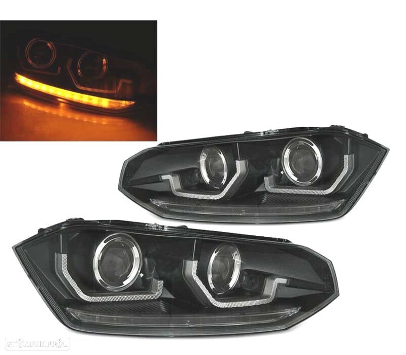 FARÓIS VOLKSWAGEN VW POLO 6 2G 17- PISCA LED DINAMICO FUNDO PRETO - 1