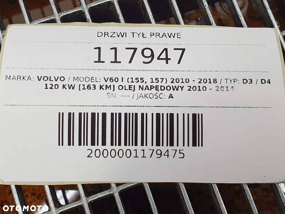 DRZWI TYŁ TYLNE PRAWE KOMPLETNE VOLVO V60 I EU 452 - 14