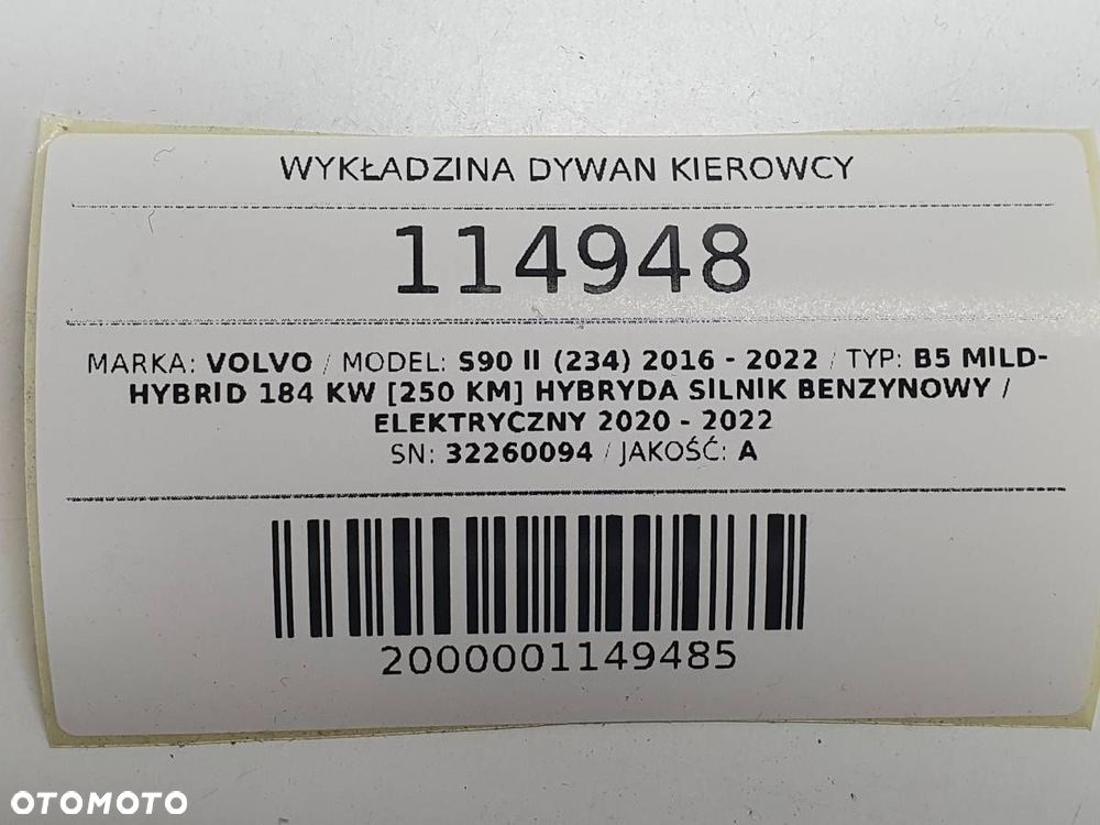 WYKŁADZINA DYWAN KIEROWCY VOLVO S90 II 32260094 - 6