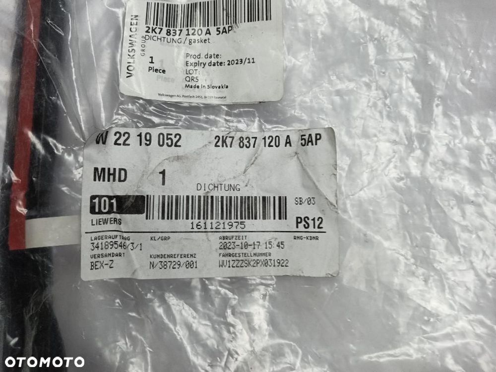 USZCZELKA DRZWI PRZÓD PRZEDNIA PRAWA VW CADDY 2K7837120 - 3