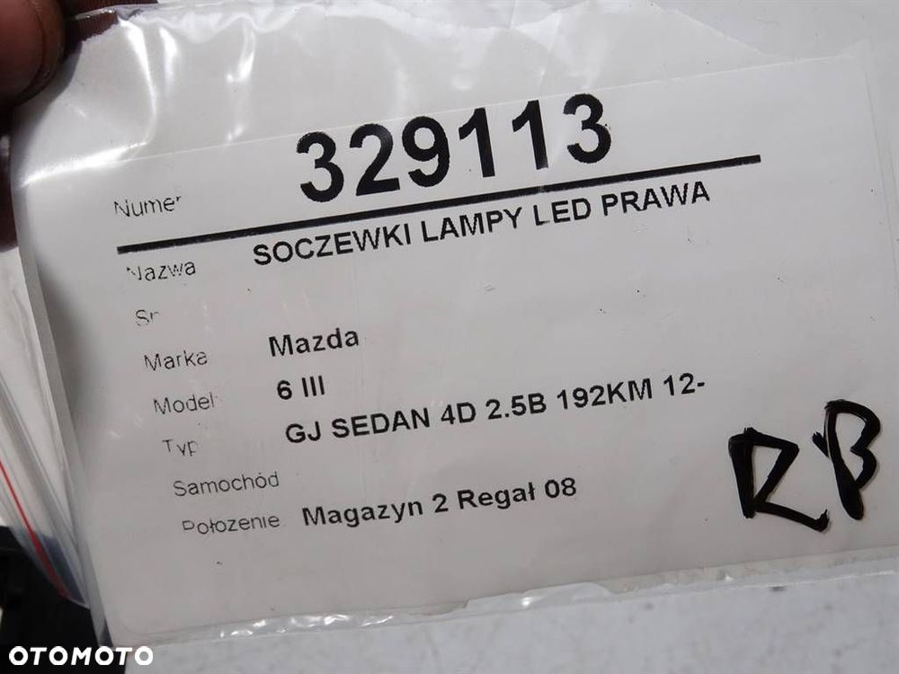 SOCZEWKI LAMPY LED PRAWA  MAZDA 6 sedan (GJ, GL) 2012 - 2022 2.5 (GJ5FP) 141 kW [192 KM] benzyna - 8