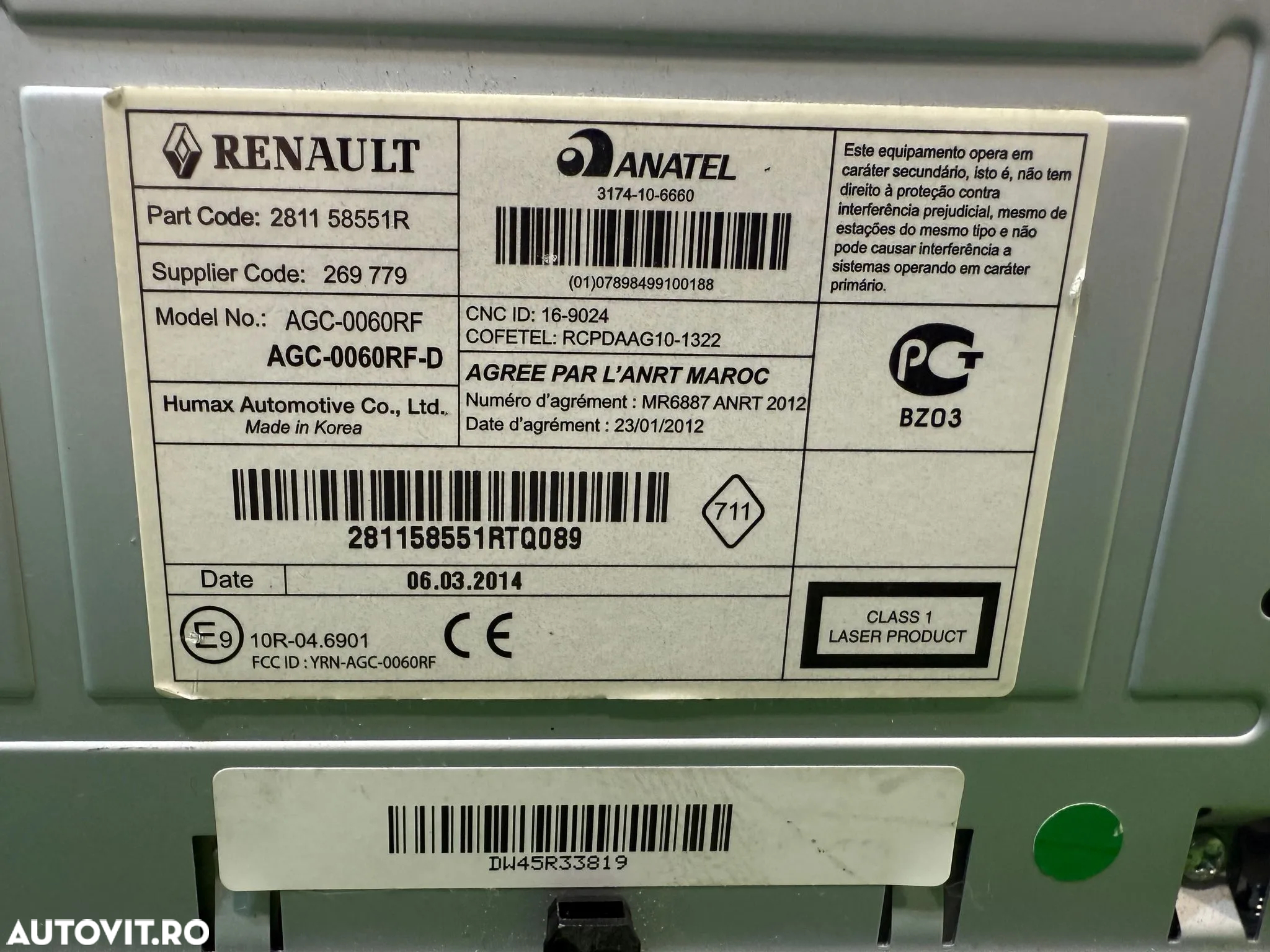 SISTEM AUDIO RADIO CD MULTIMEDIA RENAULT CAPTUR 1.5 DIESEL 2014 COD OEM 281158551R 2013-2017 - 6