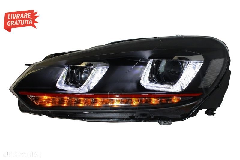 Faruri LED VW Golf 6 VI (2008-2013) Golf 7 3D Design Red Strip GTI LED Dinamic cu - livrare gratuita - 7