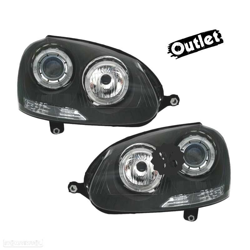 R145314C1 FARÓIS FRENTE ANGEL EYES PARA VOLKSWAGEN VW GOLF V 5 FUNDO PRETO - 1