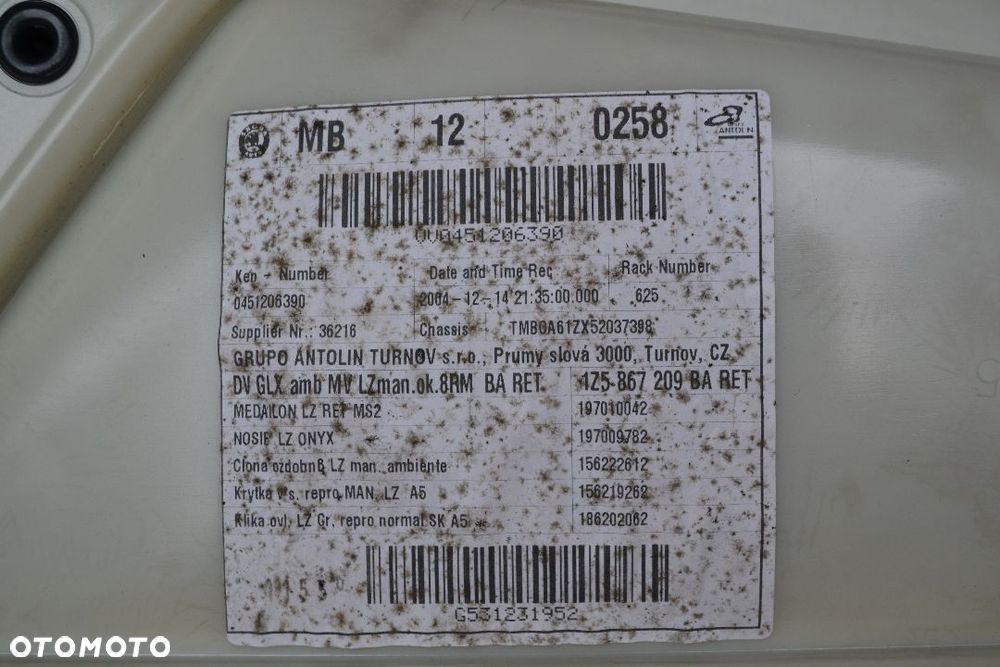 SKODA OCTAVIA II HB BOCZEK TAPICERKA DRZWI TYŁ TYLNA LEWA 1Z5867209 - 2