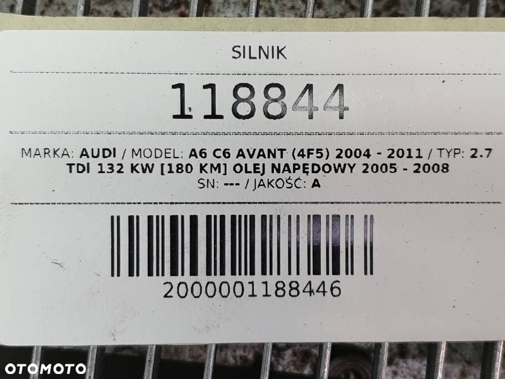 SILNIK KOMPLETNY 2.7 TDI V6 180 BPP AUDI A6 C6 OSPRZĘT - 12
