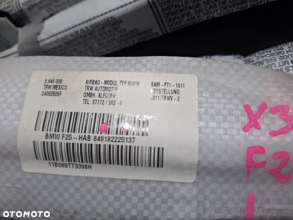 Kurtyna airbag lewa BMW X3 F25 2011 rok nr 9182226 - 2
