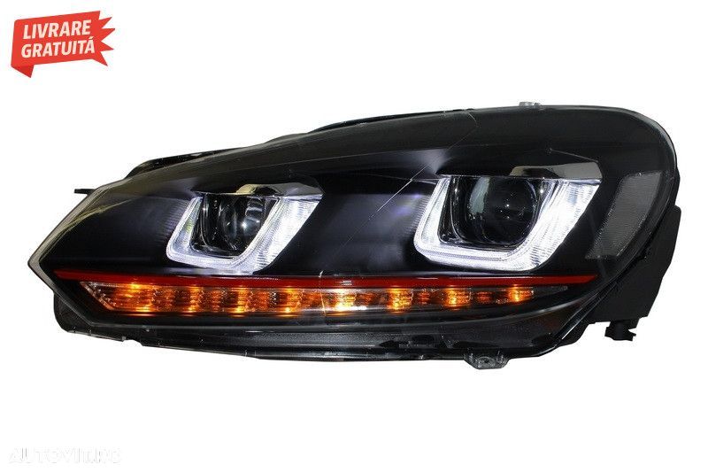Faruri LED VW Golf 6 VI (2008-2012) Golf 7 U Design With Red Strip GTI - 3