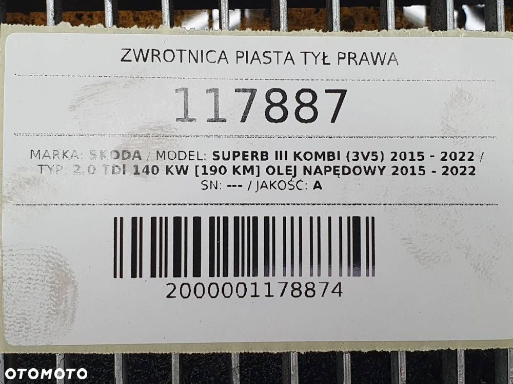 ZWROTNICA WAHACZ PIASTA TYŁ PRAWA SKODA SUPERB III PASSAT B8 4X4 4WD - 9