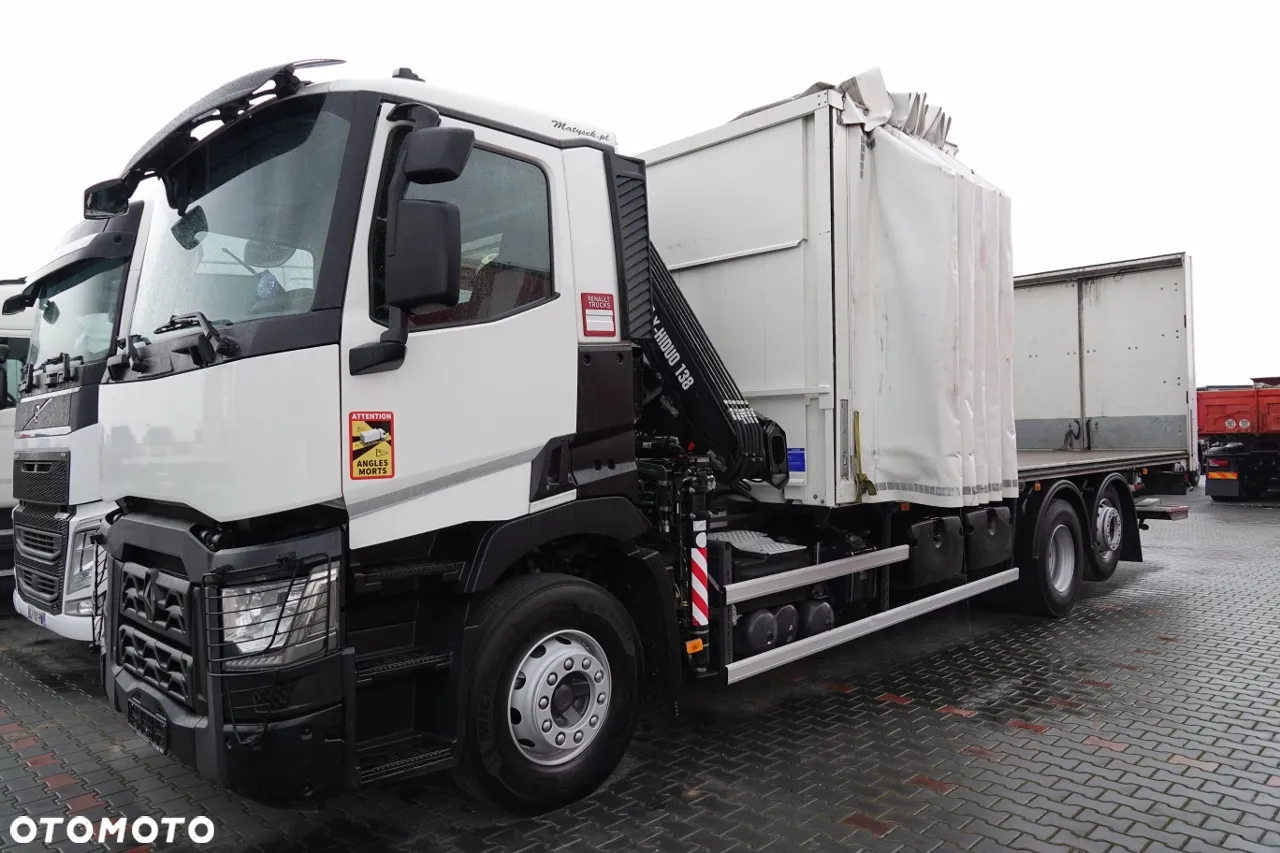 Renault C 380 / 6x2 / SKRZYNIOWY / HDS HIAB 138 B-3 WYSÓW 10,5 M / ROTATOR / STEROWANIE RADIOWE / + WINDA ZAŁADOWCZA / ZABUDOWA FIRANKA ZSUWANA / EURO 6 - 24