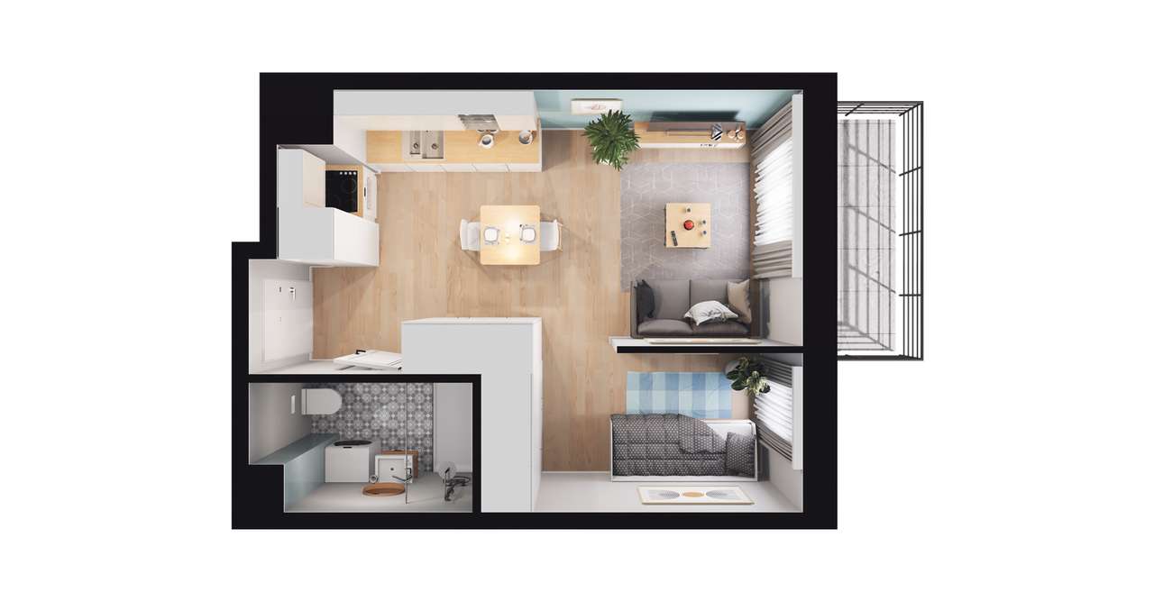 1-pokojowe mieszkanie 28m2 + balkon Bezpośrednio - Pełny obrazek: 2/10