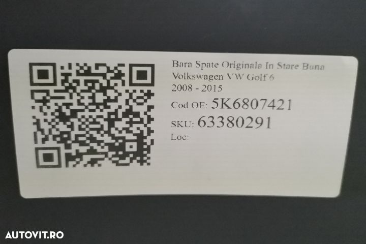 Bara Spate Originala In Stare Buna  Volkswagen VW  Golf  6 2008 2009 2 - 8