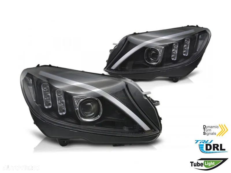 Faruri LED compatibile cu Mercedes C-Class W205 S205 A205 C205 (2014-2018) Negre Semneal Dinamic Secvential - 1