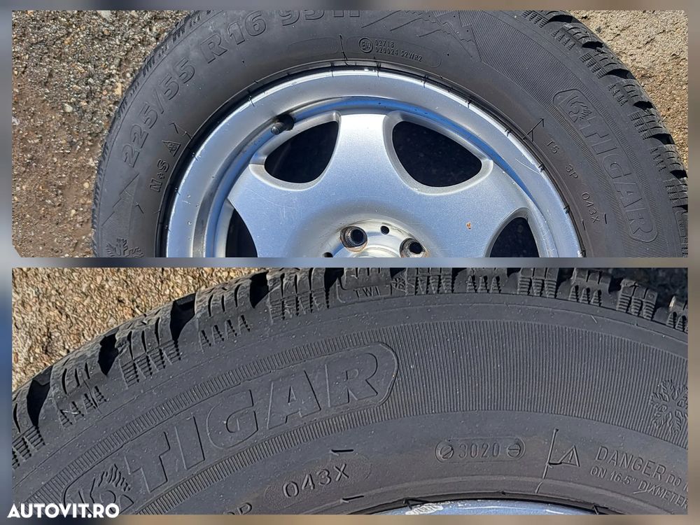 Set jante aliaj aluminiu foarte usoare cauciucuri iarna stare foarte buna Tigar Dot 2020 225/55/R16 7Jx16H2 distanta prezoane 5x112 Originale Mercedes E-class W211 2008-2008 - 3