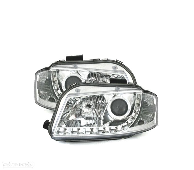 FARÓIS AUDI A3 8P 03-08 LUZ DIURNA LED FUNDO CROMADO - 2