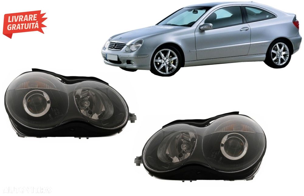Faruri Mercedes C-Class W203 (07.2000-03.2004) Facelift Look Negru- livrare gratuita - 1
