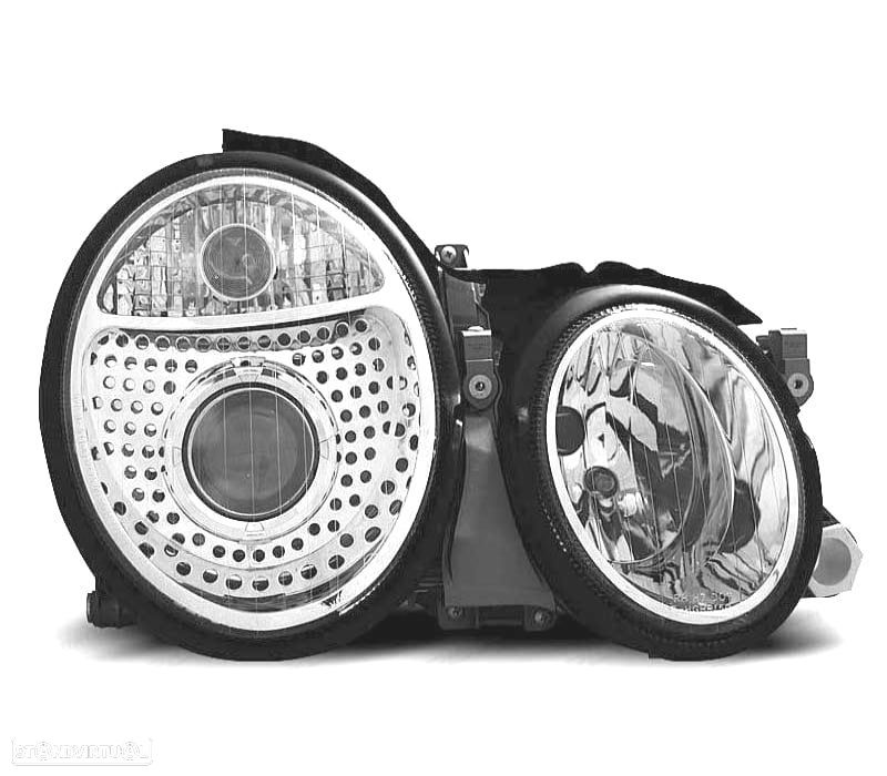 FARÓIS MERCEDES CLASSE CLK W208 98-02 LUPA FUNDO CROMADO - 2