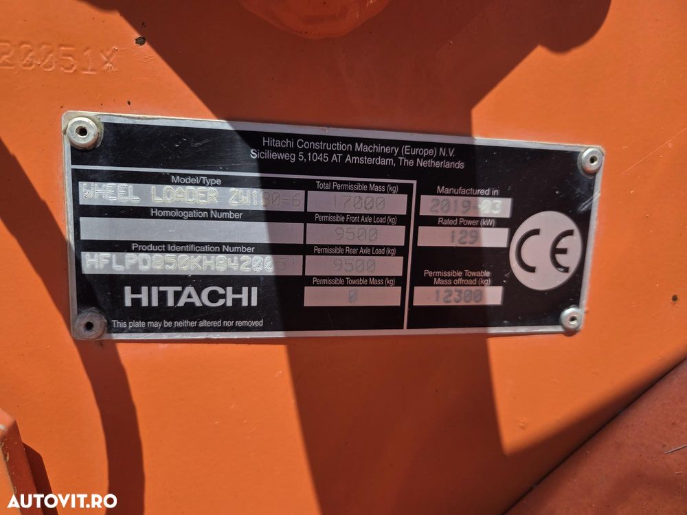 Hitachi ZW180-6, 2019, 6.049h, FULL OPTION, Gresare automataz, Cupa NOUA 3mc, anvelope L5 90% bune, Cantar, Joystick, inst hidr suplimentara, Masa operationala 17t, motor 129kW, basculeaza la 4m,Camera spate,Posibilitate leasing 3 ani-PROMOTIE -96900 EUR+Tva - 17