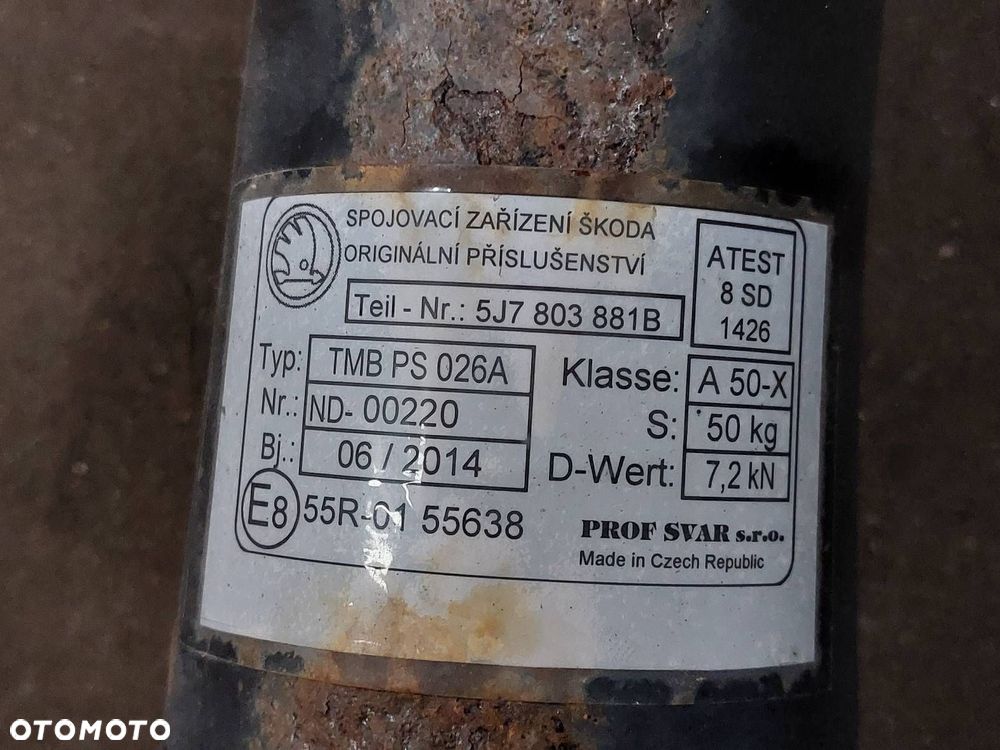 HAK HOLOWNICZY + TABLICZKA + WIĄZKA SKODA ROOMSTER I 5J7803881B - 3
