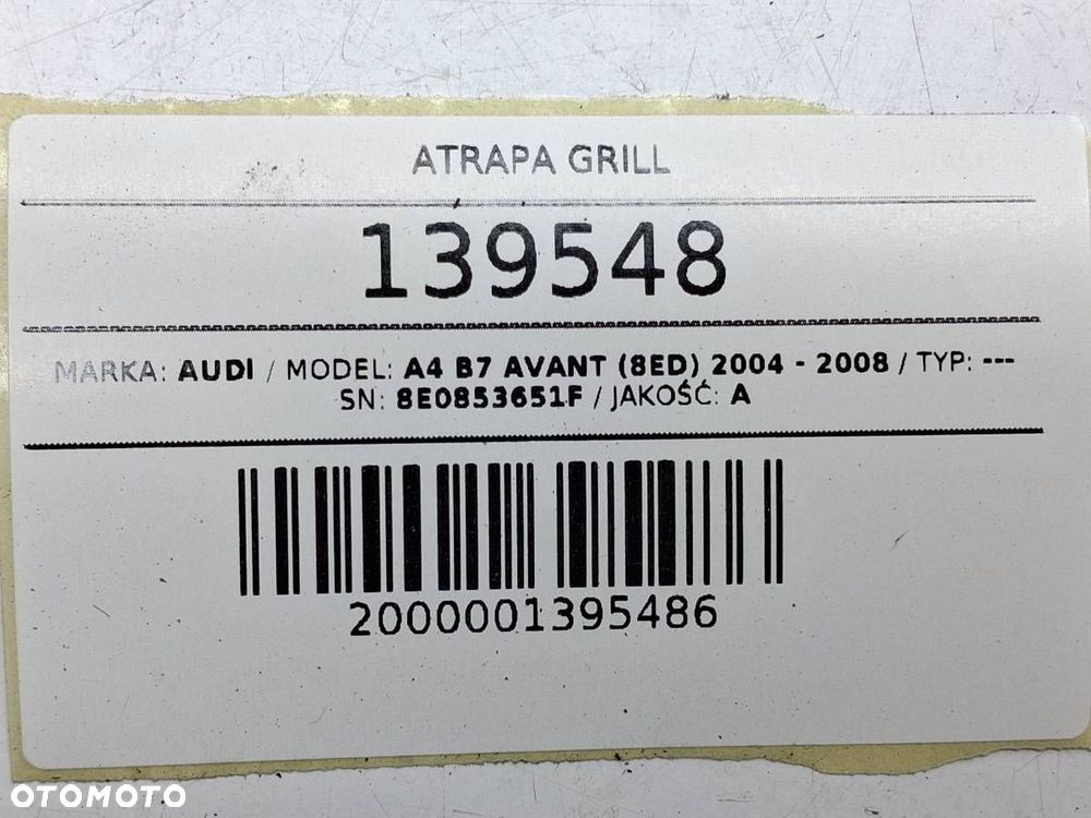 ATRAPA GRILL ZNACZEK AUDI A4 B6 8E0853651F - 8