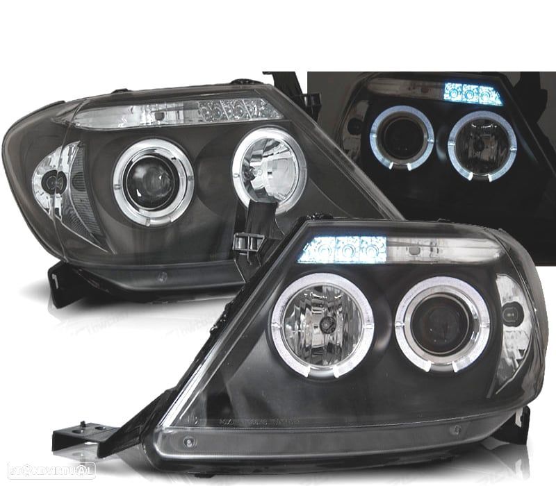 FARÓIS PARA TOYOTA HILUX 05-11 ANGEL EYES + LEDS PRETOS - 1