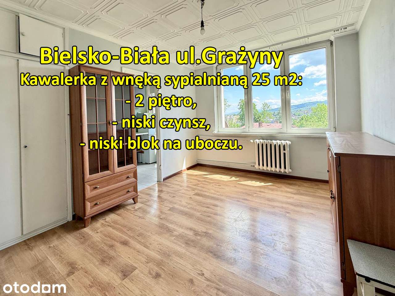 Kawalerka z wnęką 25m2, 1-pokojowe, 2 pietro, widok, NISKI czynsz !