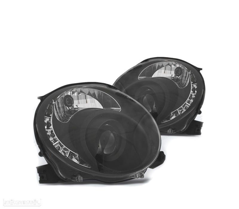 FARÓIS FRONTAIS PARA FIAT 500 07-15 LUZ DIURNA TFL FUNDO PRETO - 1