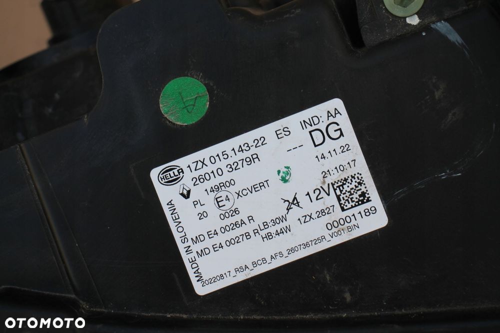 renault megane v, e tech prawa lampa 260103279r full led - 6