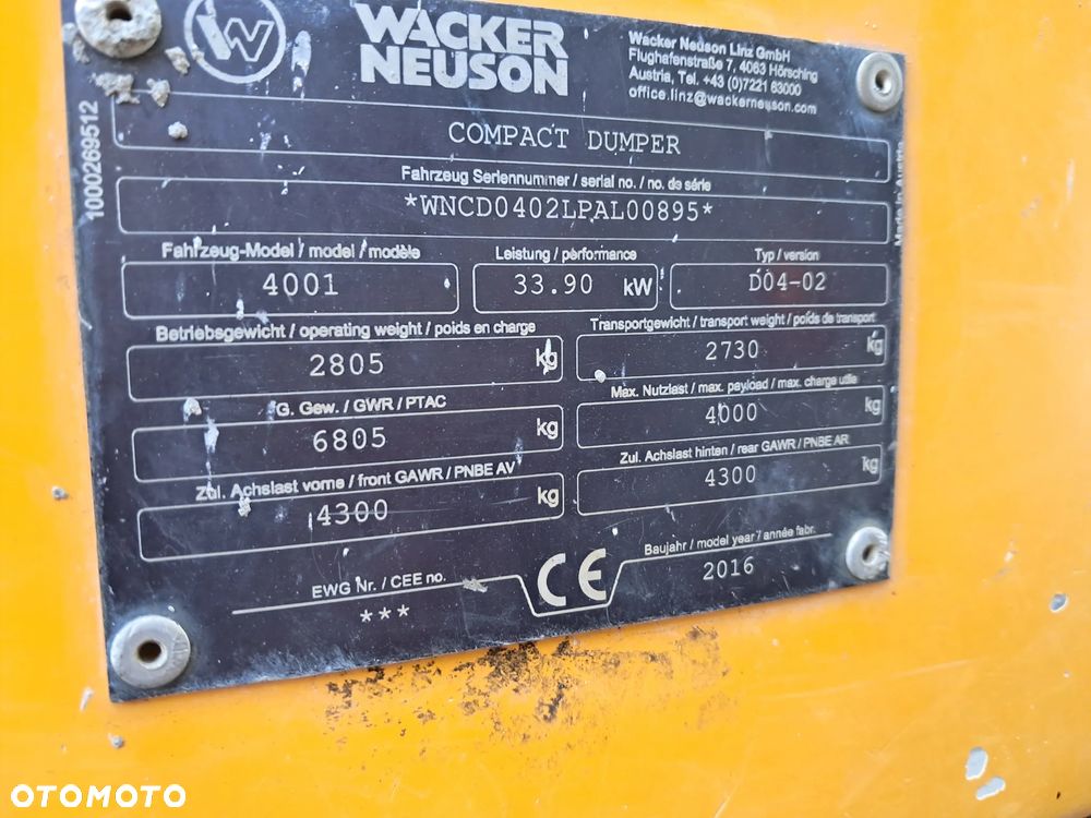 Wacker Neuson 4001s wozidło budowlane obrotowe 4 t tony hydrostat/automat oświetlenie obrót + kiper silnik Yanmar 44 KM nowe opony przód ROPS 4x4 3 6 t ładowność D04-02 - 25