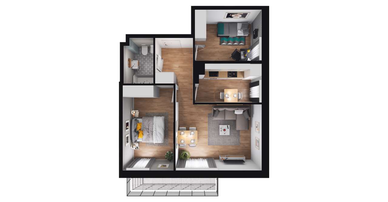3-pokojowe mieszkanie 54m2 + balkon - Pełny obrazek: 2/13