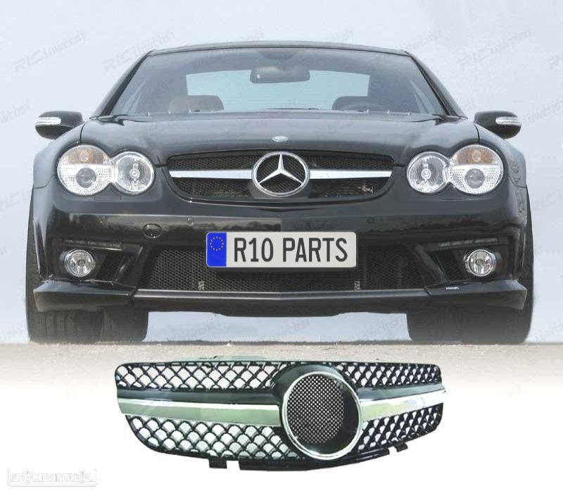 GRELHA FRONTAL MERCEDES SL R230 01-08 LOOK SPORT AMG CROMADA PRETA - 1