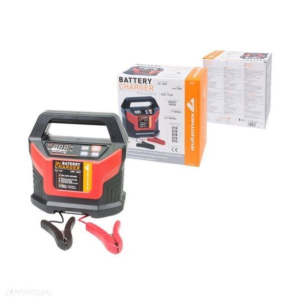 Incarcator acumulator auto Automax 15A, automat, cu afisaj LCD, 12V-24V, redresor automat ptr baterii Boost, WET, GEL, AGM, UNI - 1