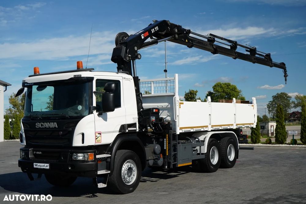 Scania P 410 / 6x4 / BASCULĂ - 6 M + HIAB XS 211 HDS / RADIOCOMANDĂ / EURO 6 / ROTARE / GRABĂ - 5
